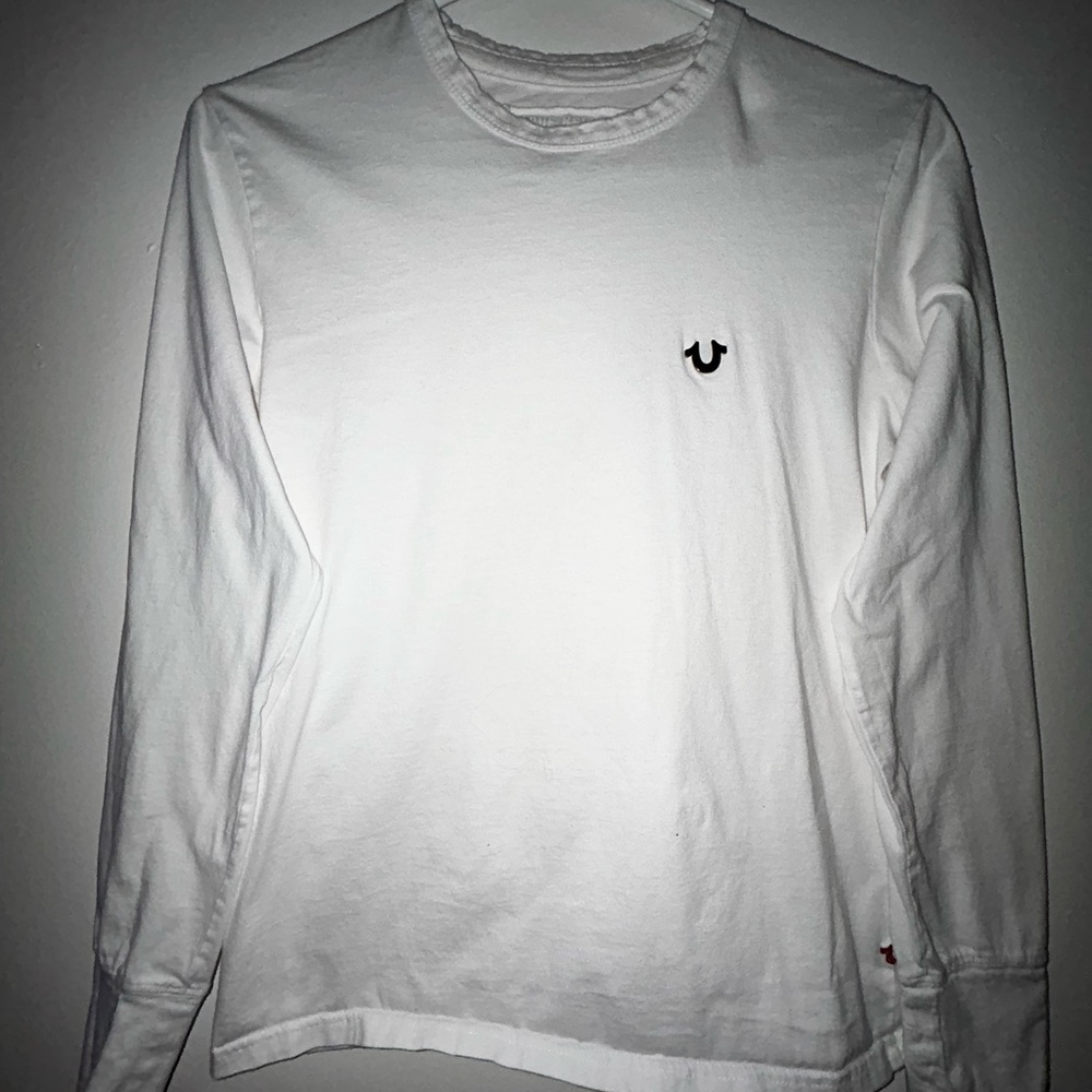 True Religion White Cotton Logo Long Sleeve Pullover T-Shirt